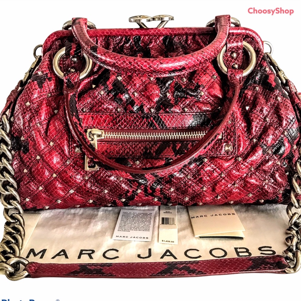 Marc Jacobs Stam Bag Python Bordeaux Studded Wtags - image 1